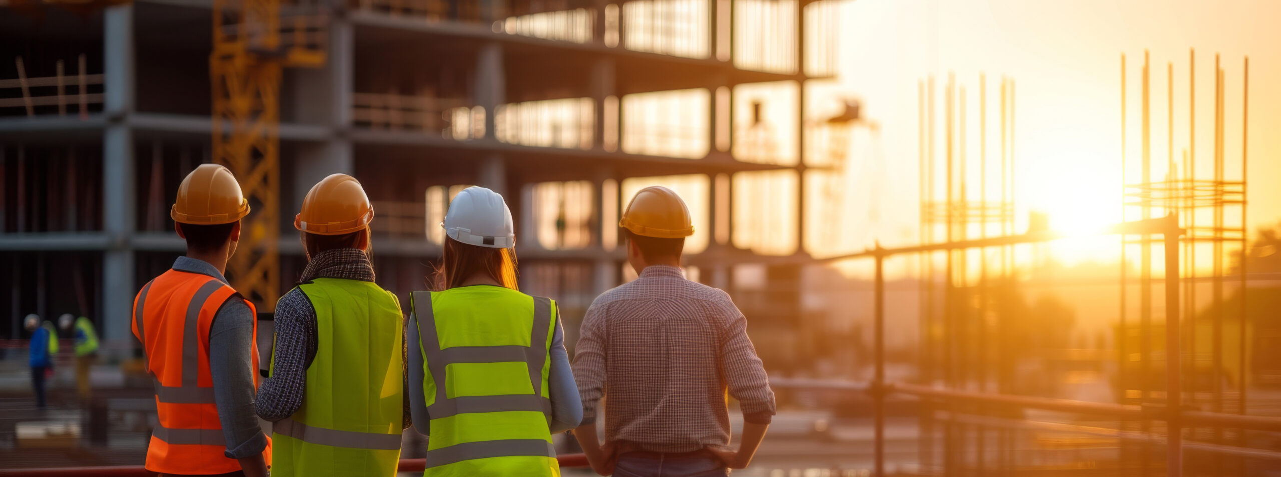 A team of engineers and architects collaborating on a construction site, monitoring the development of a new building project AI generated